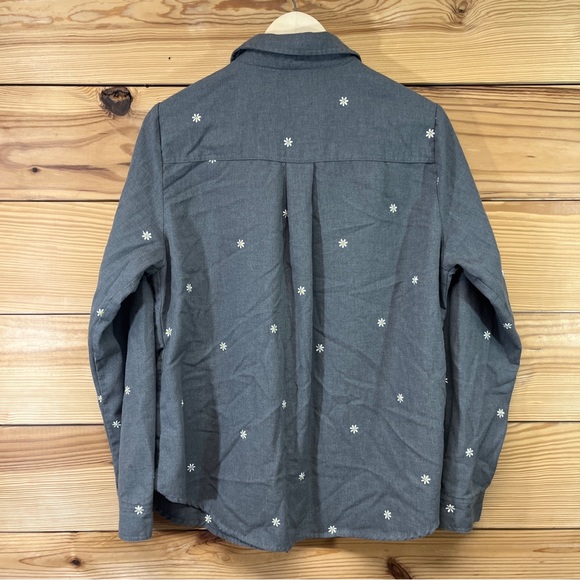 Torrid Shirt 0X Gray Flannel Button Up Daisy Embroidered Long Sleeve Cotton B89 - Picture 9 of 11